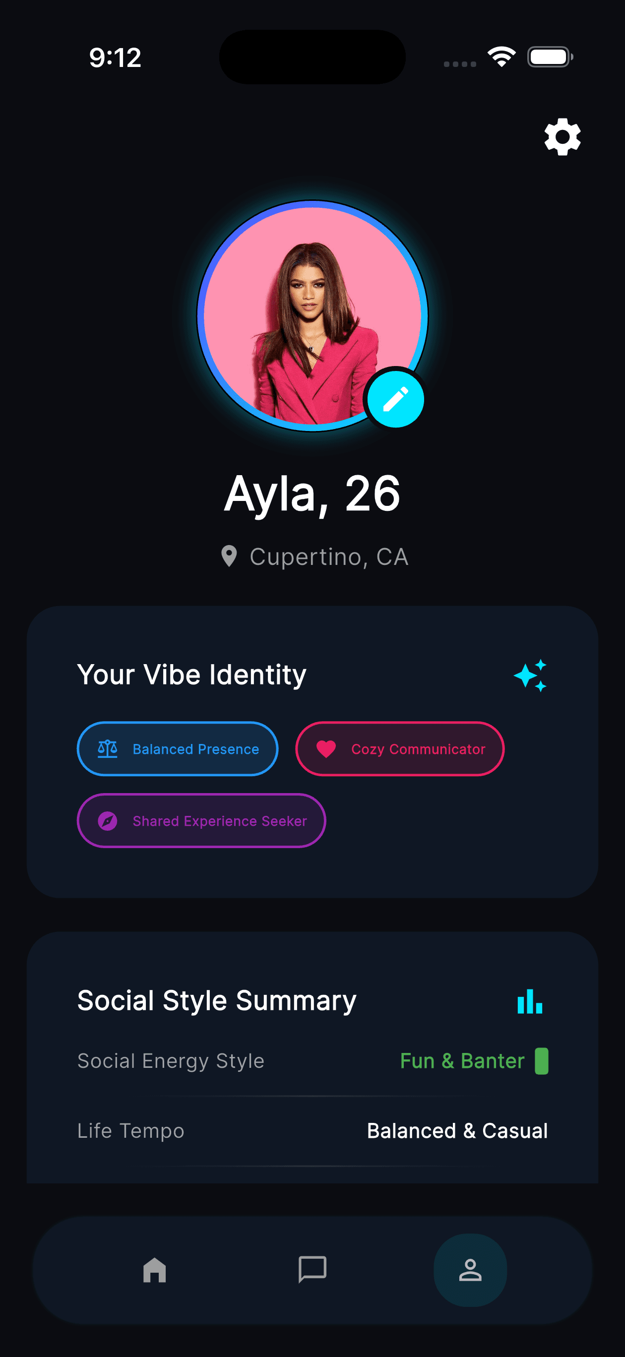 Sintlet Profile Screen